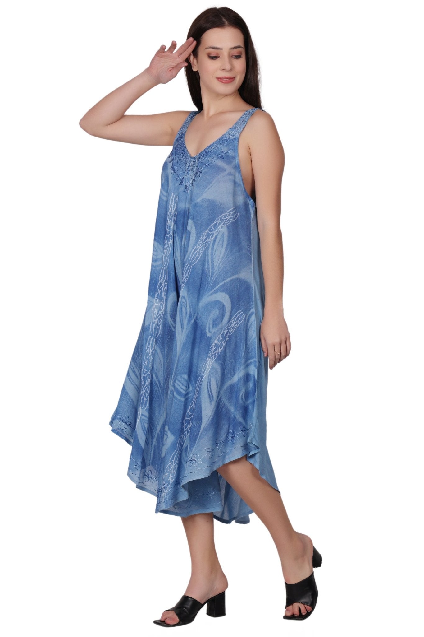 V-Neck Floral Tie Dye Beach Dress 482154-V - Advance Apparels Inc