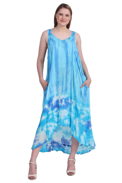 V-Neck Tie Dye Beach Dress w/ Pockets 482195CCT - Advance Apparels Inc