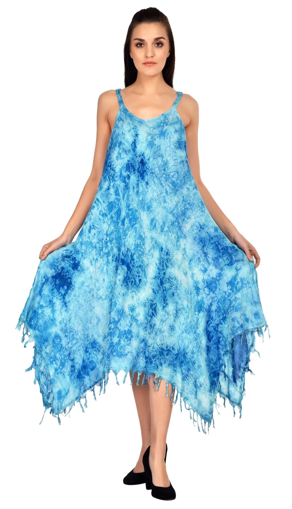 V-Neck Tie Dye dress w/ Fringes 19278 - Advance Apparels Inc