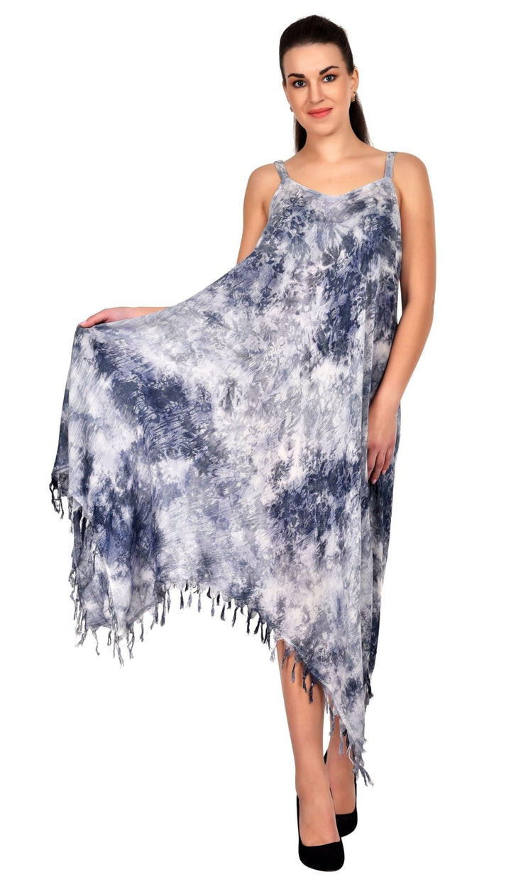 V-Neck Tie Dye dress w/ Fringes 19278 - Advance Apparels Inc