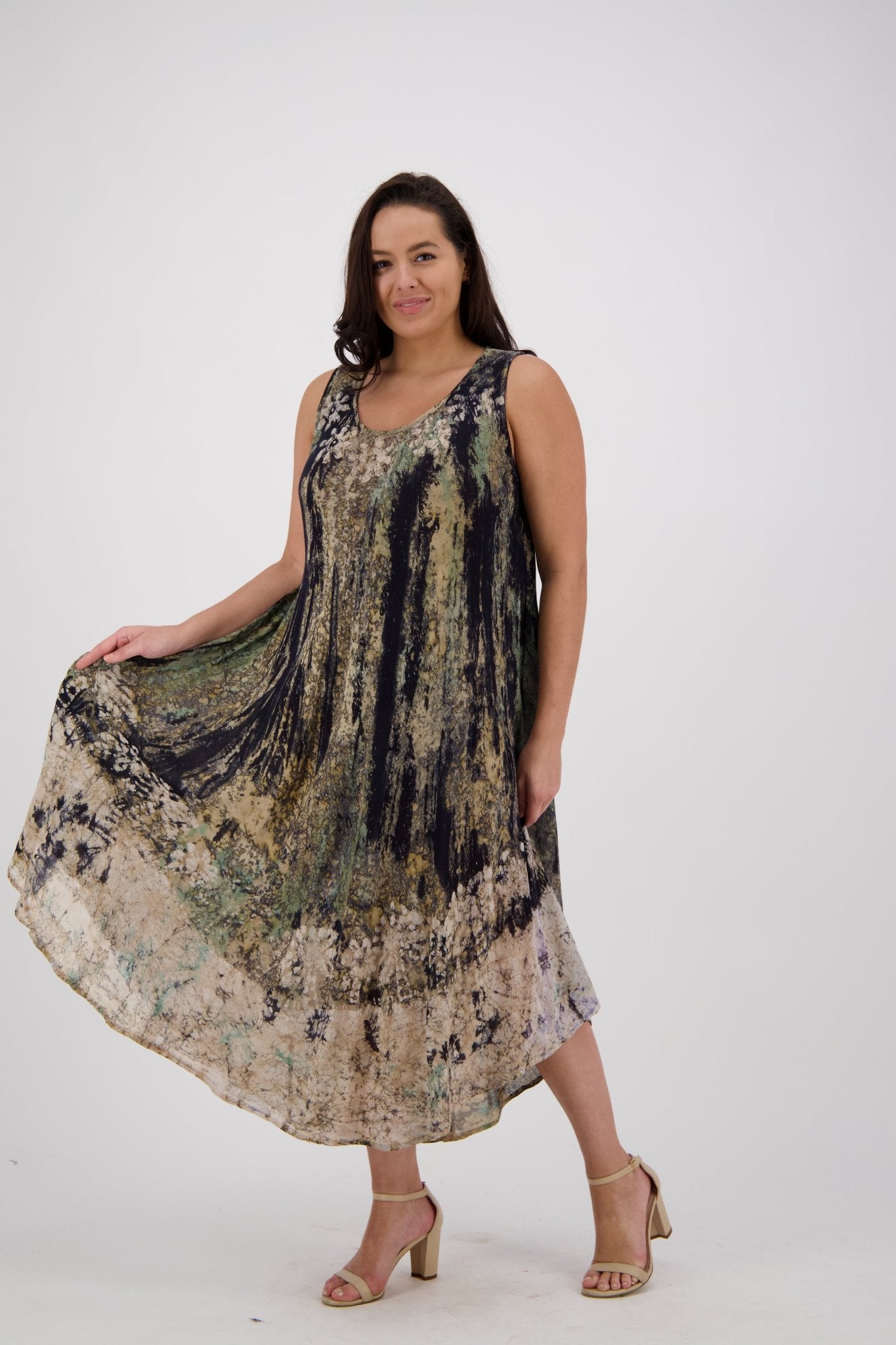 Washed Sleeveless Tie Dye Umbrella Dress 17806 - Advance Apparels Inc