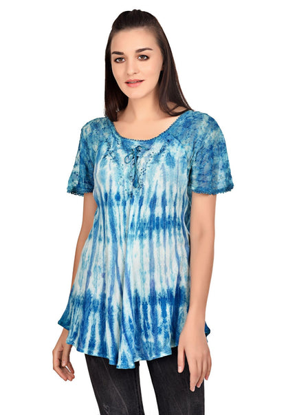 Waterfall Tie Dye Cap Sleeve Blouse 19214 - Advance Apparels Inc