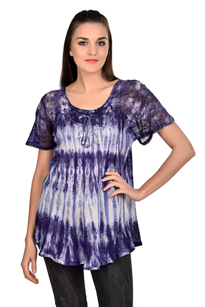 Waterfall Tie Dye Cap Sleeve Blouse 19214 - Advance Apparels Inc