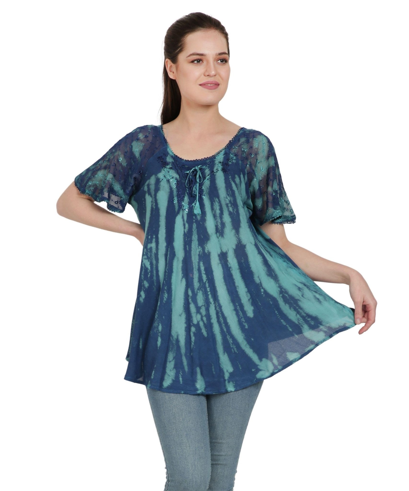 Waterfall Tie Dye Cap Sleeve Blouse TS-2203 - Advance Apparels Inc