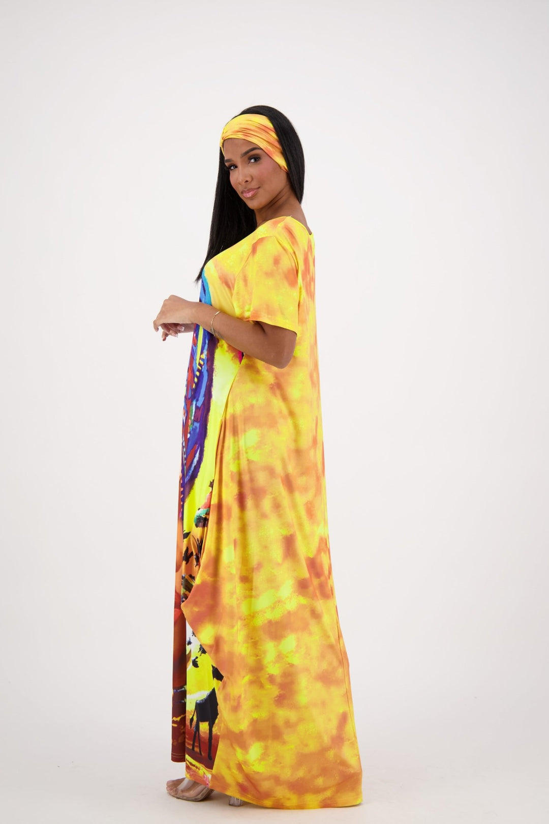 Yellow Butterfly/Tribal Print Kaftan CH8857 - Advance Apparels Inc