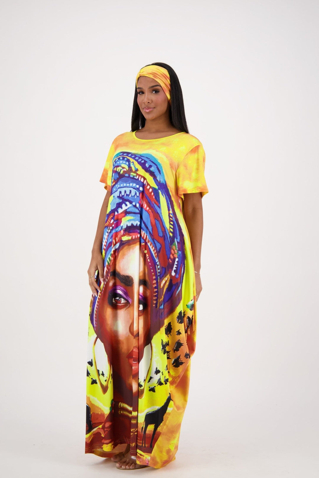 Yellow Butterfly/Tribal Print Kaftan CH8857 - Advance Apparels Inc