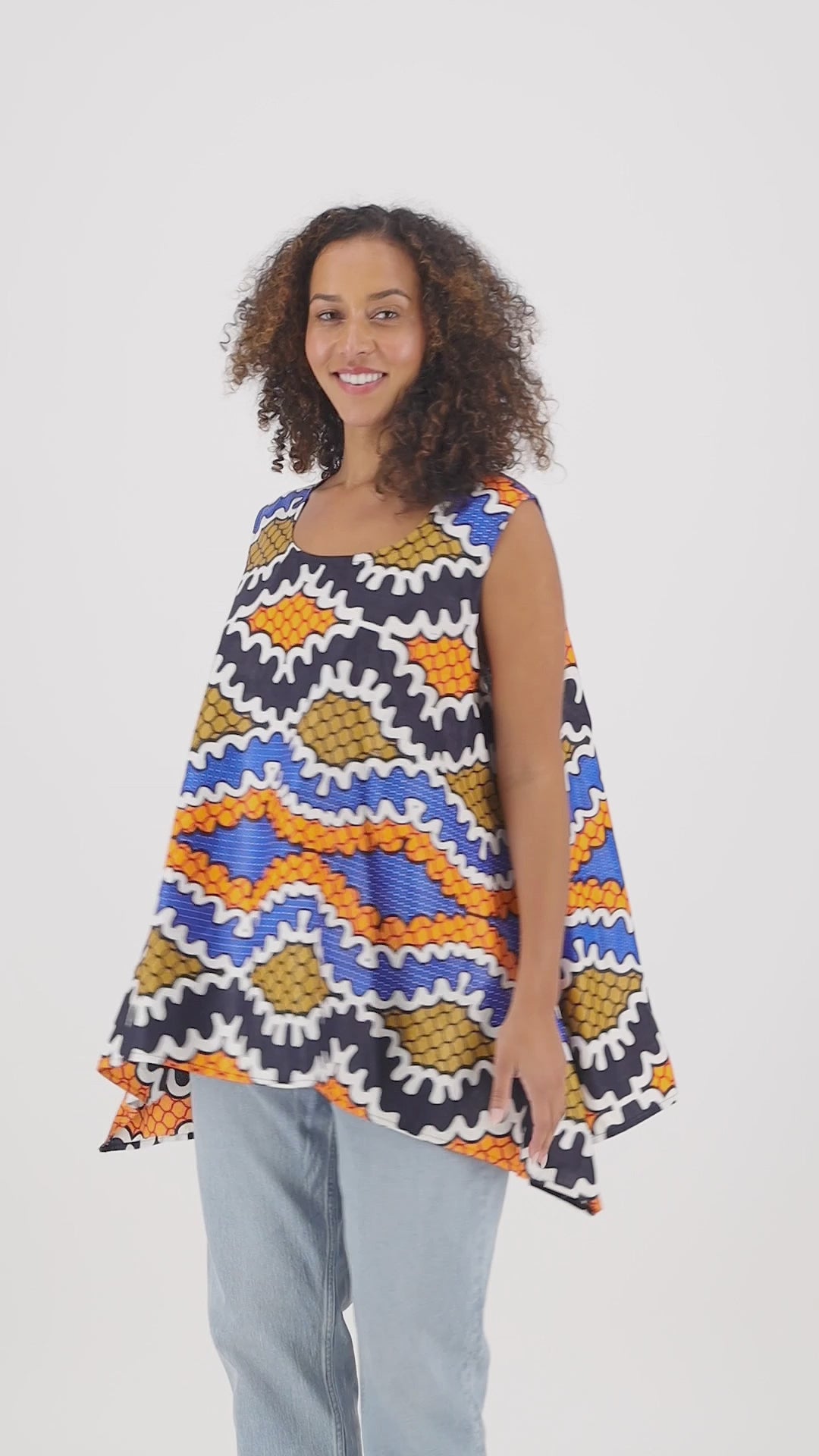 African Print A-Line Sleeveless Blouse 2164 Print 406