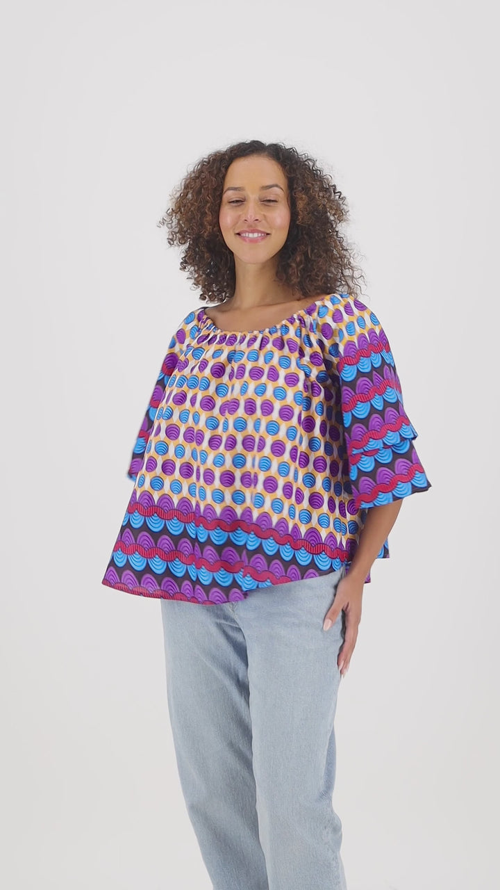 On/Off Shoulder African Print Blouse 166-8