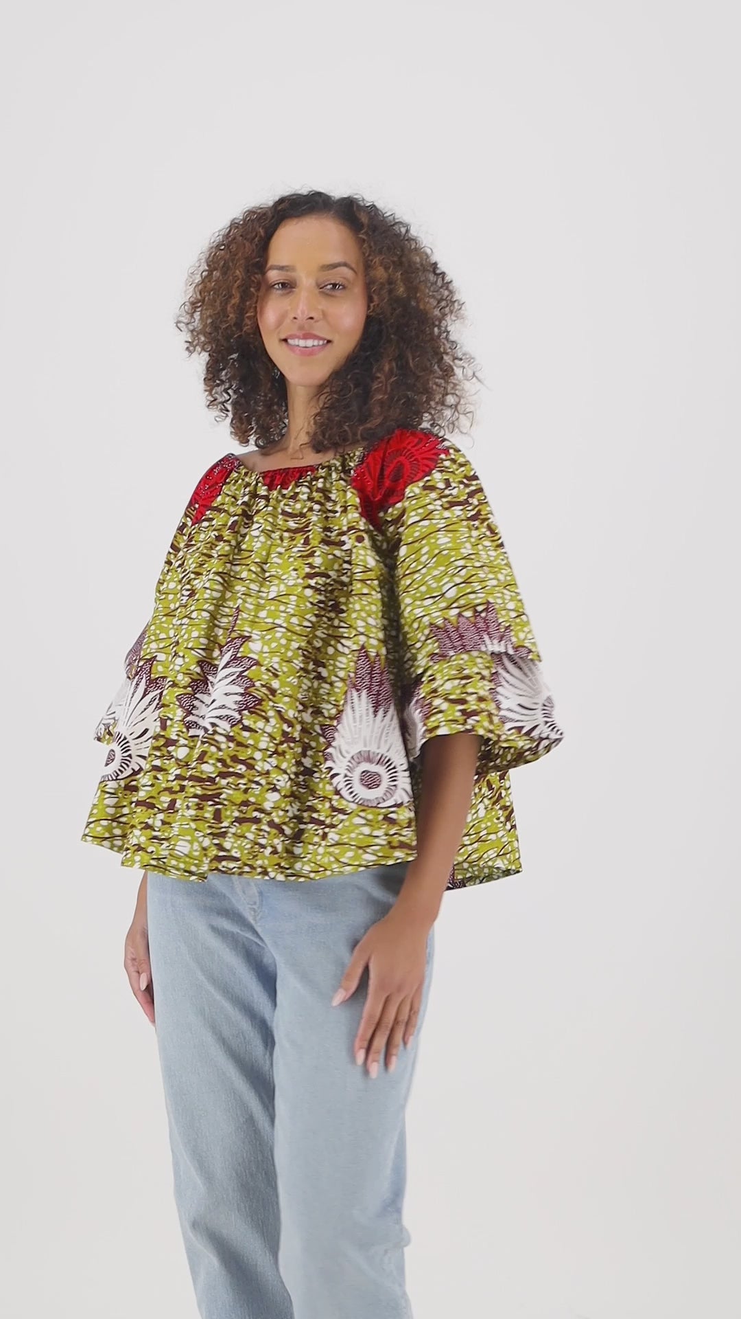 On/Off Shoulder African Print Blouse 166-25