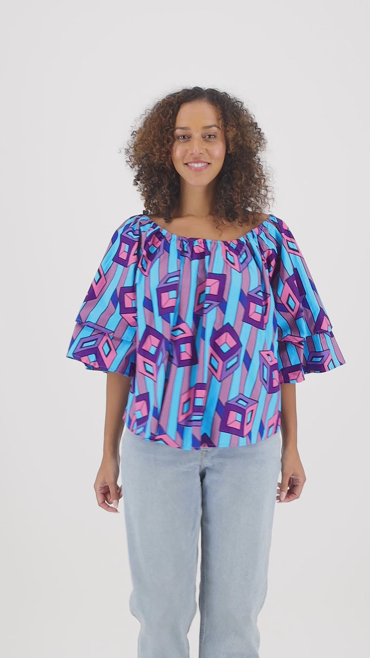 On/Off Shoulder African Print Blouse 166-46