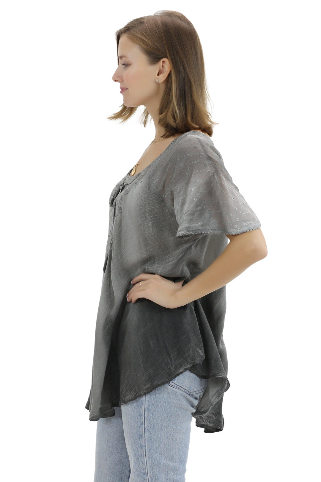 Ombre Tie Dye Cap Sleeve Blouse 11784 - Advance Apparels Inc